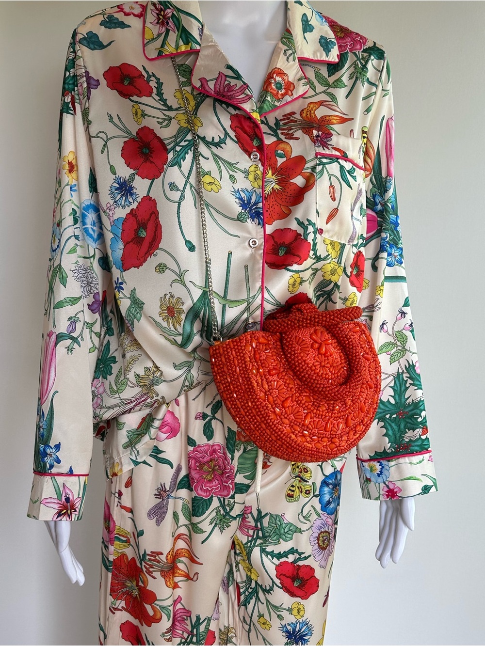 Woven Round Crossbody Bag in Coral